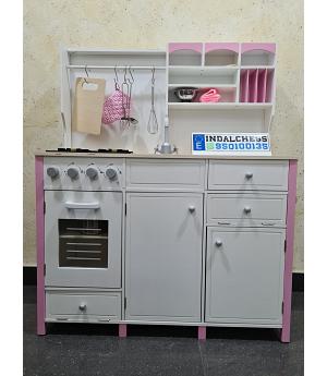 COCINITA DE MADERA PARA NIÑOS BLANCA Y ROSA M. LE2635